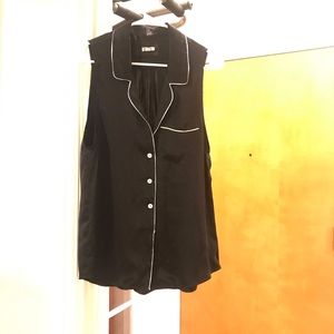 Reformation black silk, white piping PJ style